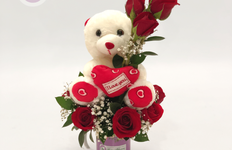 Mug de rosas con peluche