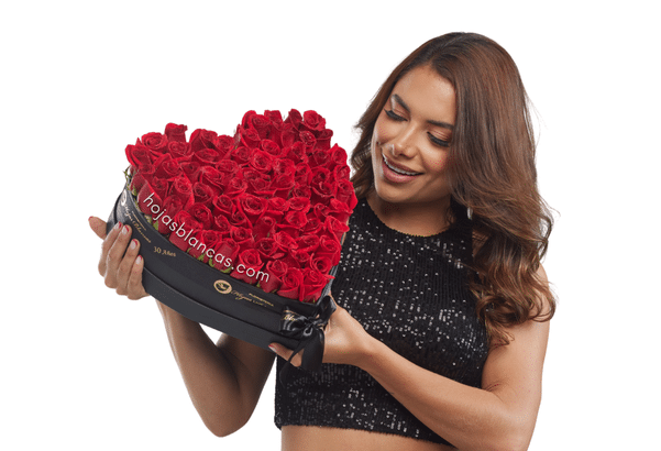 Caja de rosas rojas en corazón - Ramo de flores - San Valentín