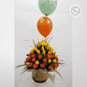 Regala un hermoso arreglo con rosas nararanjas y amarillas