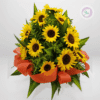 l arreglo redondo de girasoles es una composición floral que transmite alegría, vitalidad y optimismo.