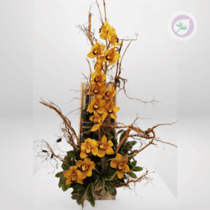 Nuestro arreglo de orquídeas elegantes con vino es el regalo ideal para quienes aprecian la sofisticación y el buen gusto.