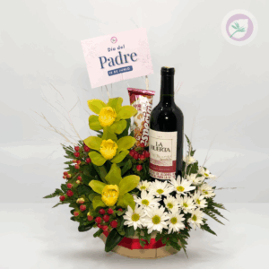 Regala un hermoso obsequio, ¡un arreglo de orquideas, margaritas y vino para el día del padre! envío GRATIS en Medellín, ¡el área metropolitana y el oriente Antioqueño!