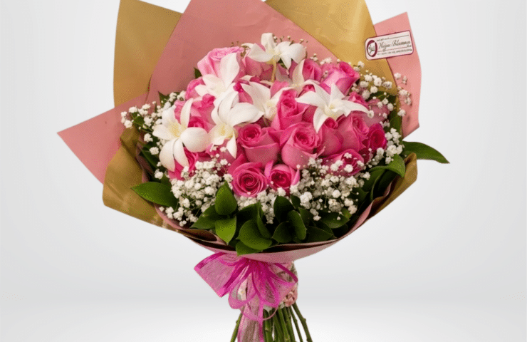 Rosas y orquideas armonia floral. Si buscas un regalo que combine delicadeza, elegancia y un mensaje lleno de intención, este bouquet es la elección perfecta.