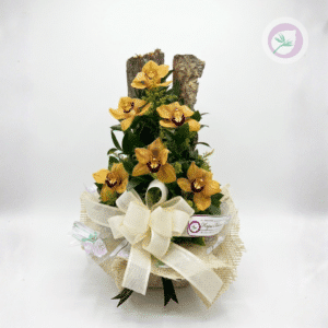 Sorprende con un diseño floral elegante y lleno de sofisticación. Nuestro arreglo Jardín Cymbidium destaca por la belleza exótica de las flores cymbidium, cuidadosamente organizadas en una composición moderna y natural que transmite serenidad y exclusividad.