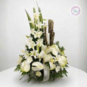 Tributo Celestial – Homenaje Floral Premium Expresa tus condolencias con un arreglo floral diseñado para transmitir paz, acompañamiento y respeto en los momentos más difíciles.